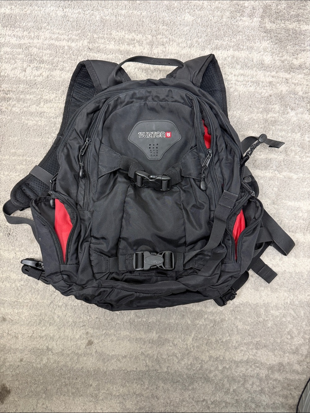 Burton Black and Red Men's Backpack with Front Buckles
